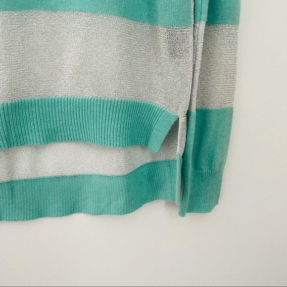 VINCE CAMUTO Mint Green Sparkly Silver Striped Sweater - Size Small - Picture 13 of 16